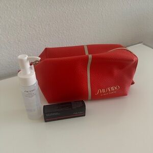 Shiseido makeup pouch + cleanser + lash serum